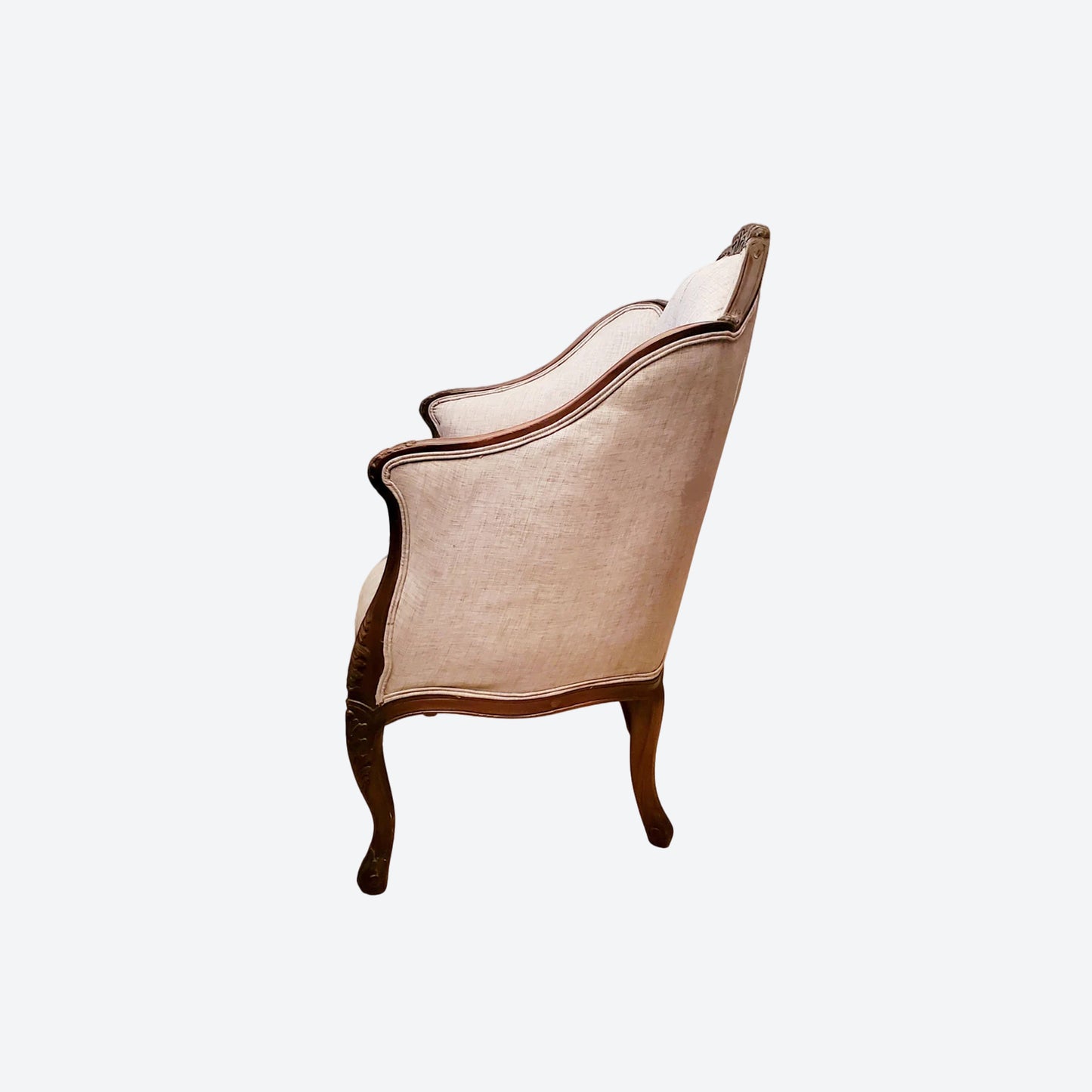 Oak Wood Accent Chair With Light Gray Organic Canvas Fabric -SK- SKU 1094