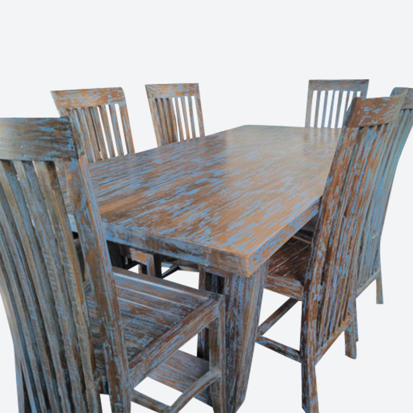 Teak Bluewash Dining Table Set Of 6 Chairs And [1 Table] -SK- SKU 1096