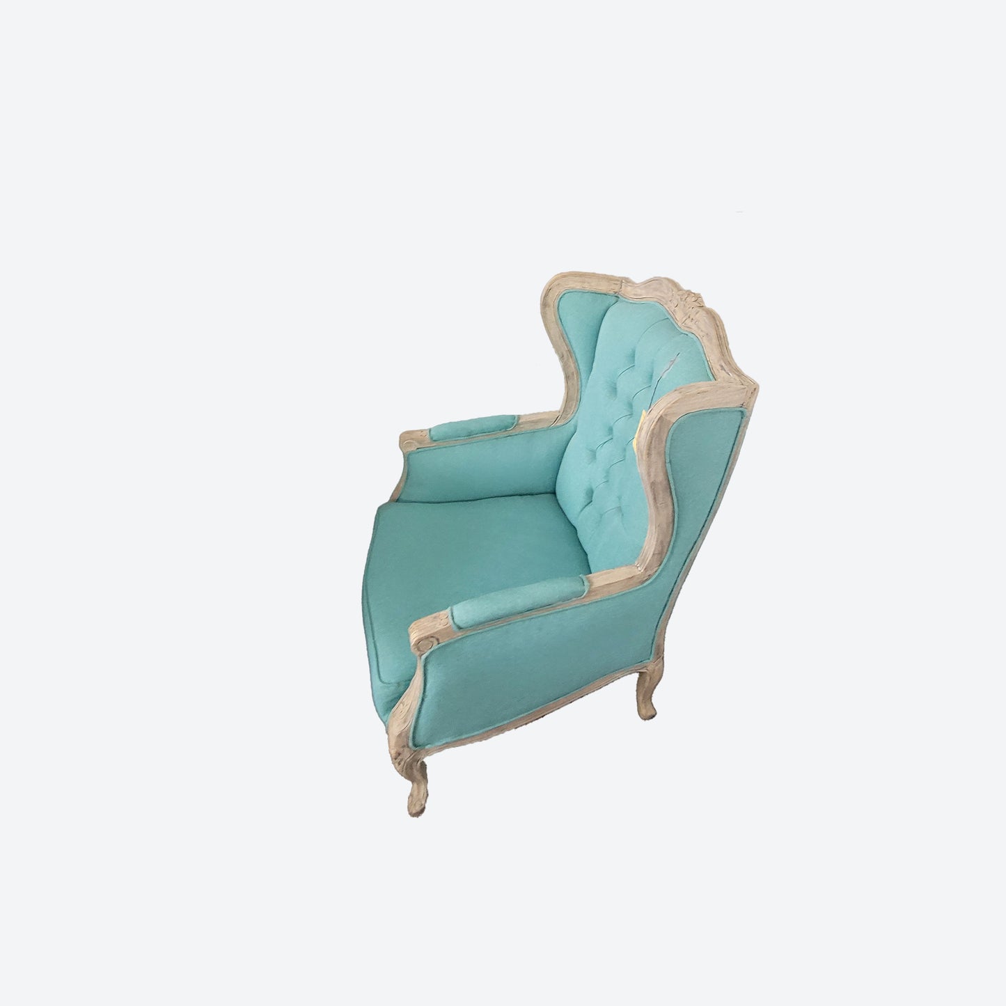 Teal Tufted Organic Canvas Fabric Sofa Chairs With Cedar Wood Trim -SK- SKU 1097