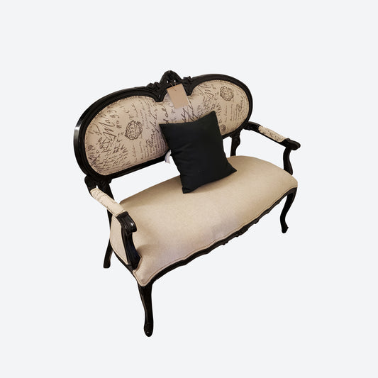 Organic Canvas Fabric [Postcard Design] Two Seater Settee With Black Cedar Trim -SK- SKU 1101