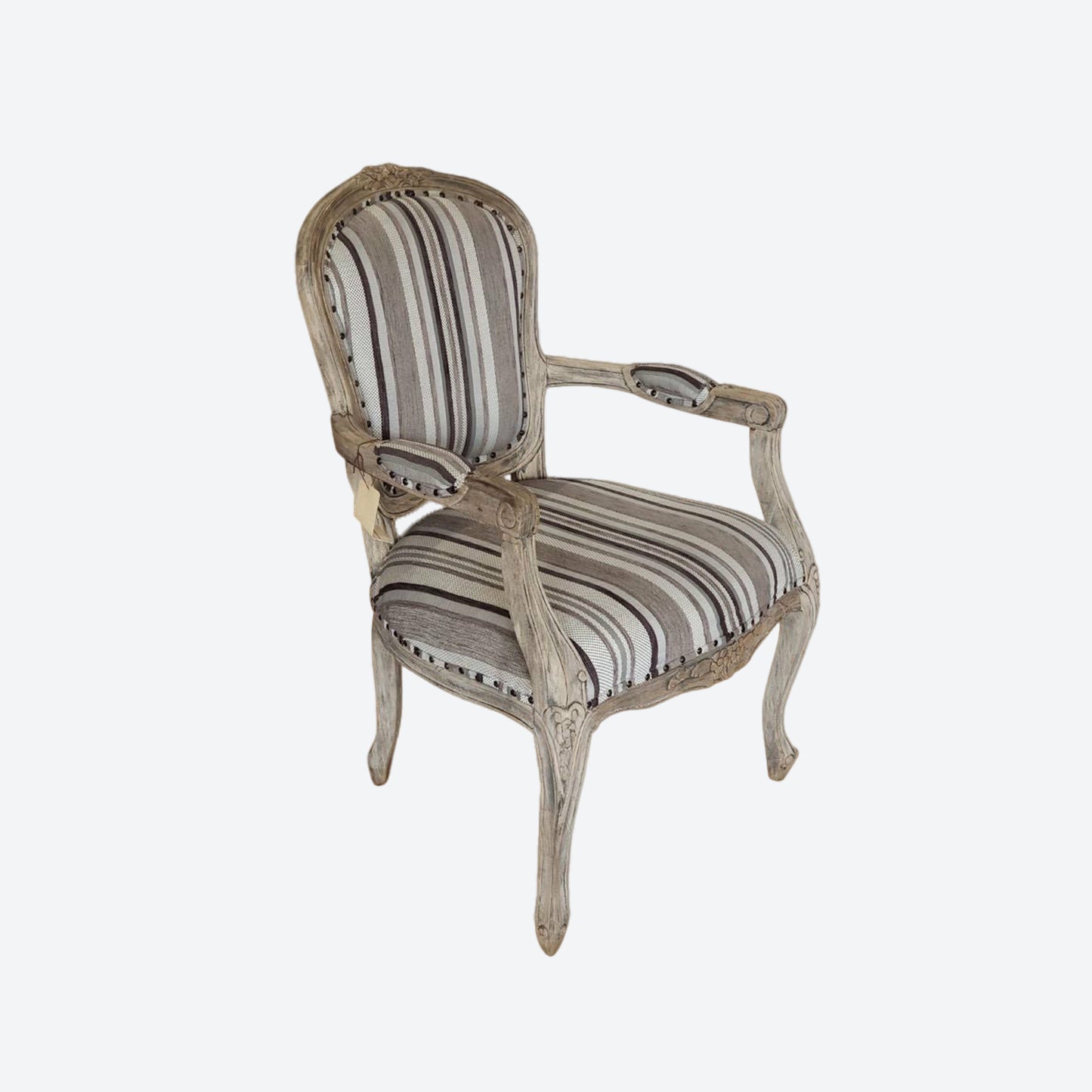 Striped ORGANIC CANVAS FABRIC CEDAR WOOD ACCENT CHAIR -SK- SKU 1102