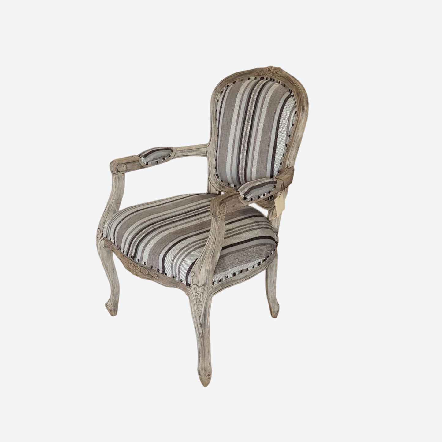 Striped ORGANIC CANVAS FABRIC CEDAR WOOD ACCENT CHAIR -SK- SKU 1102