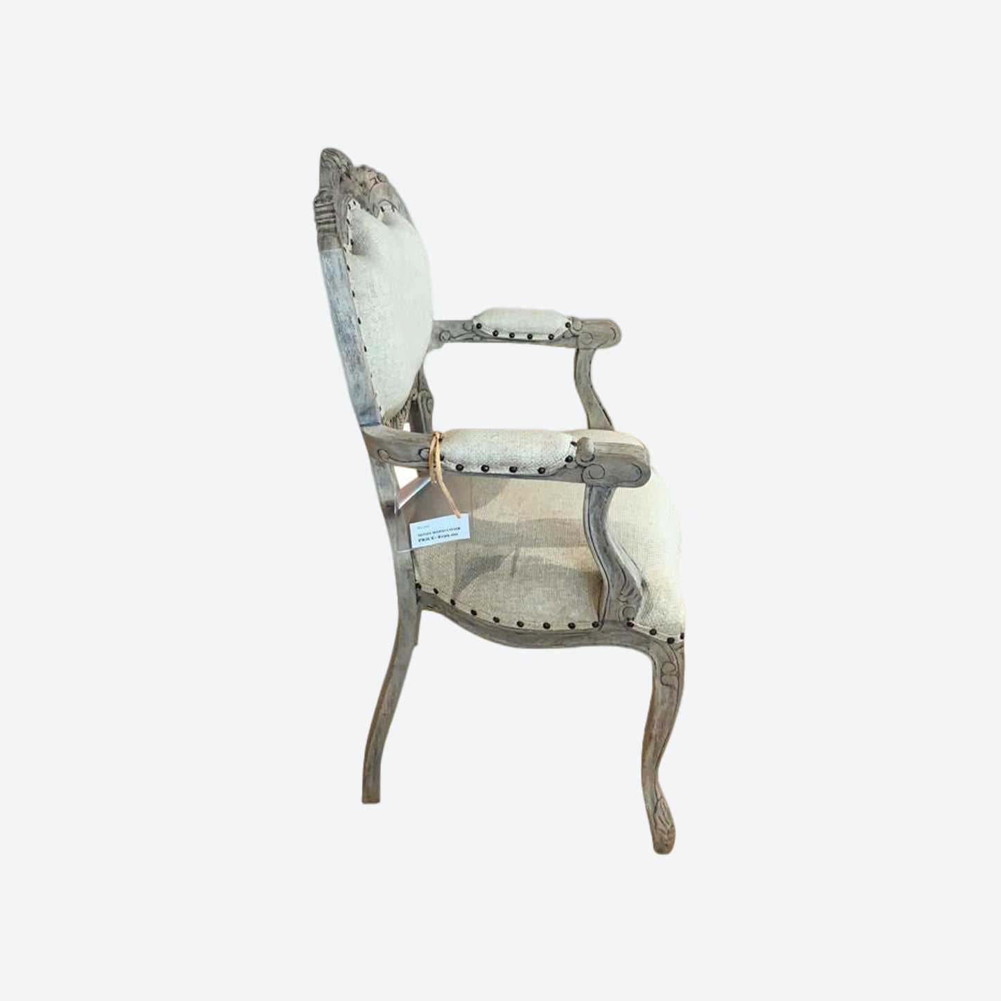 Beige Organic Canvas Fabric Crown Accent Chair [Cedar Wood] -SK- SKU 1105