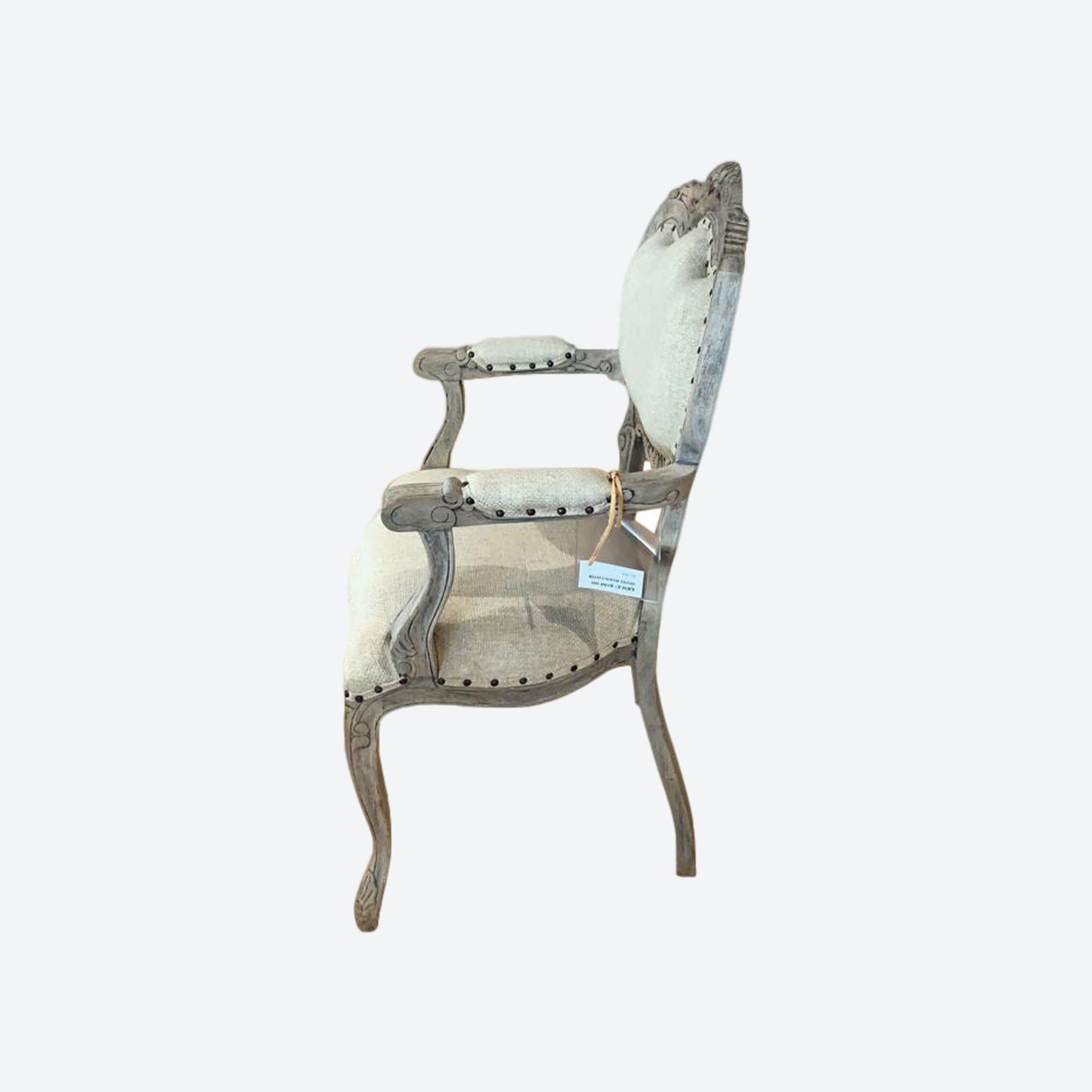Beige Organic Canvas Fabric Crown Accent Chair [Cedar Wood] -SK- SKU 1105