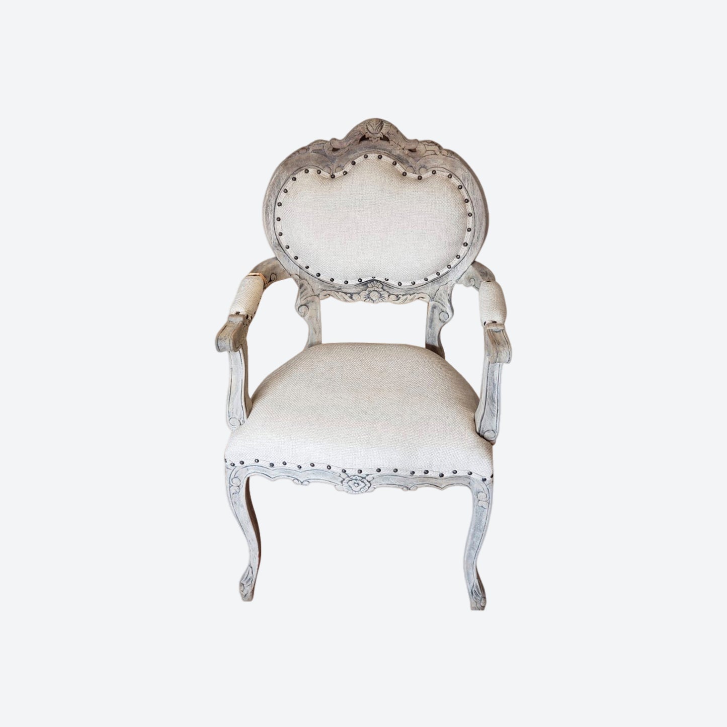 Beige Organic Canvas Fabric Crown Accent Chair [Cedar Wood] -SK- SKU 1105