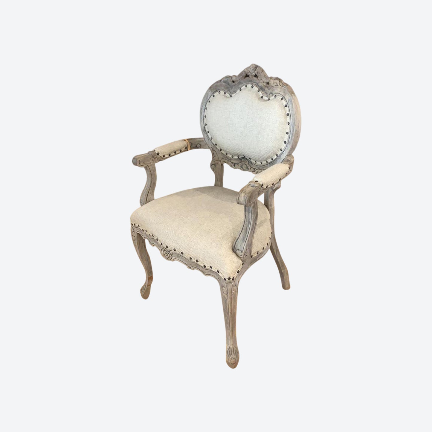 Beige Organic Canvas Fabric Crown Accent Chair [Cedar Wood] -SK- SKU 1105