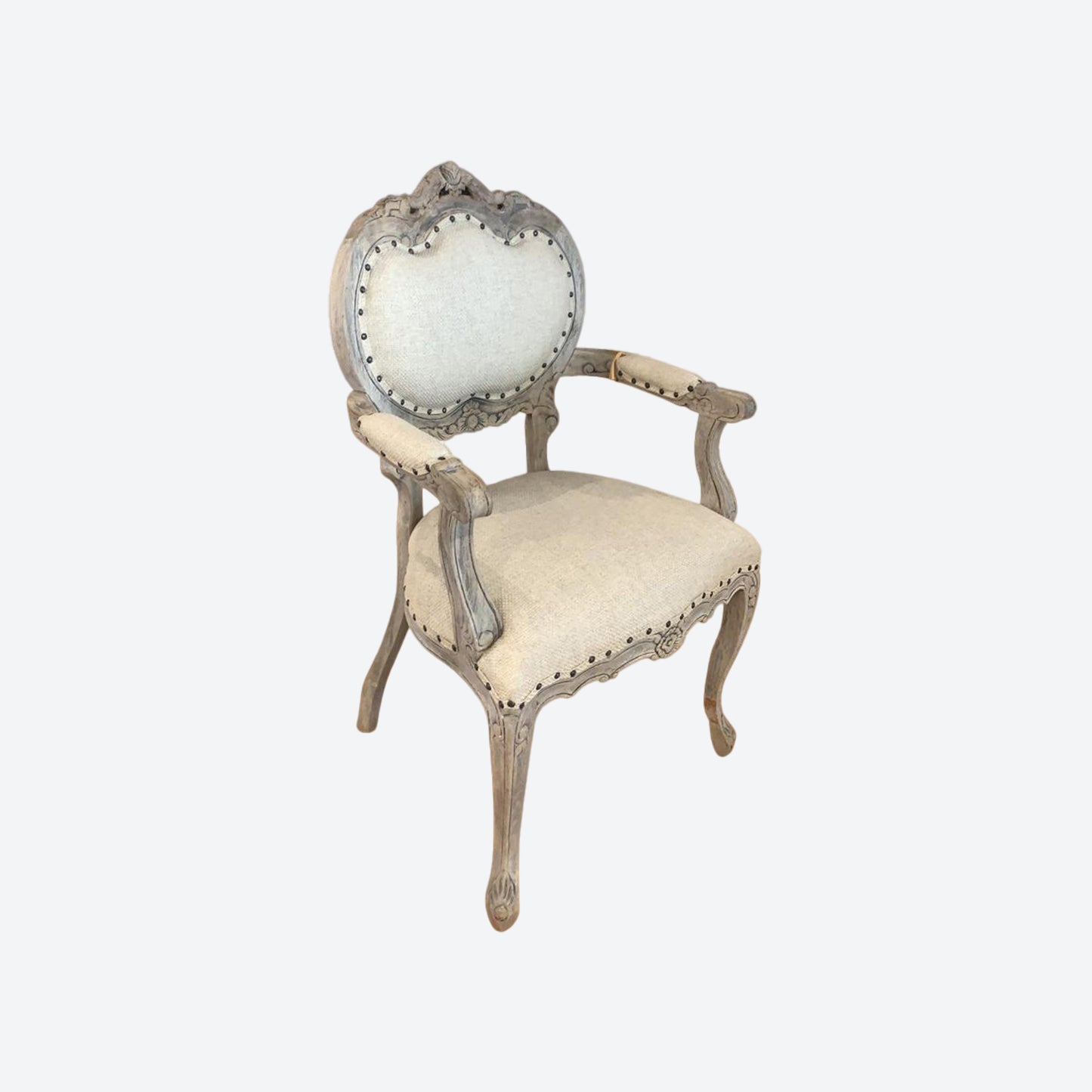 Beige Organic Canvas Fabric Crown Accent Chair [Cedar Wood] -SK- SKU 1105