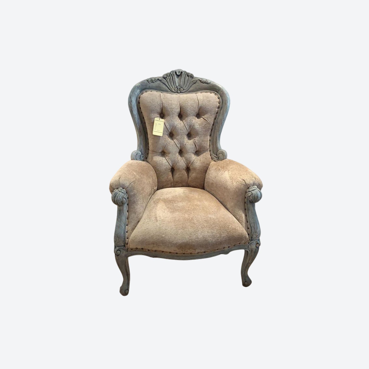 Tufted Light Brown Organic  Canvas Accent Chair (Cedar Wood) -SK- SKU 1106