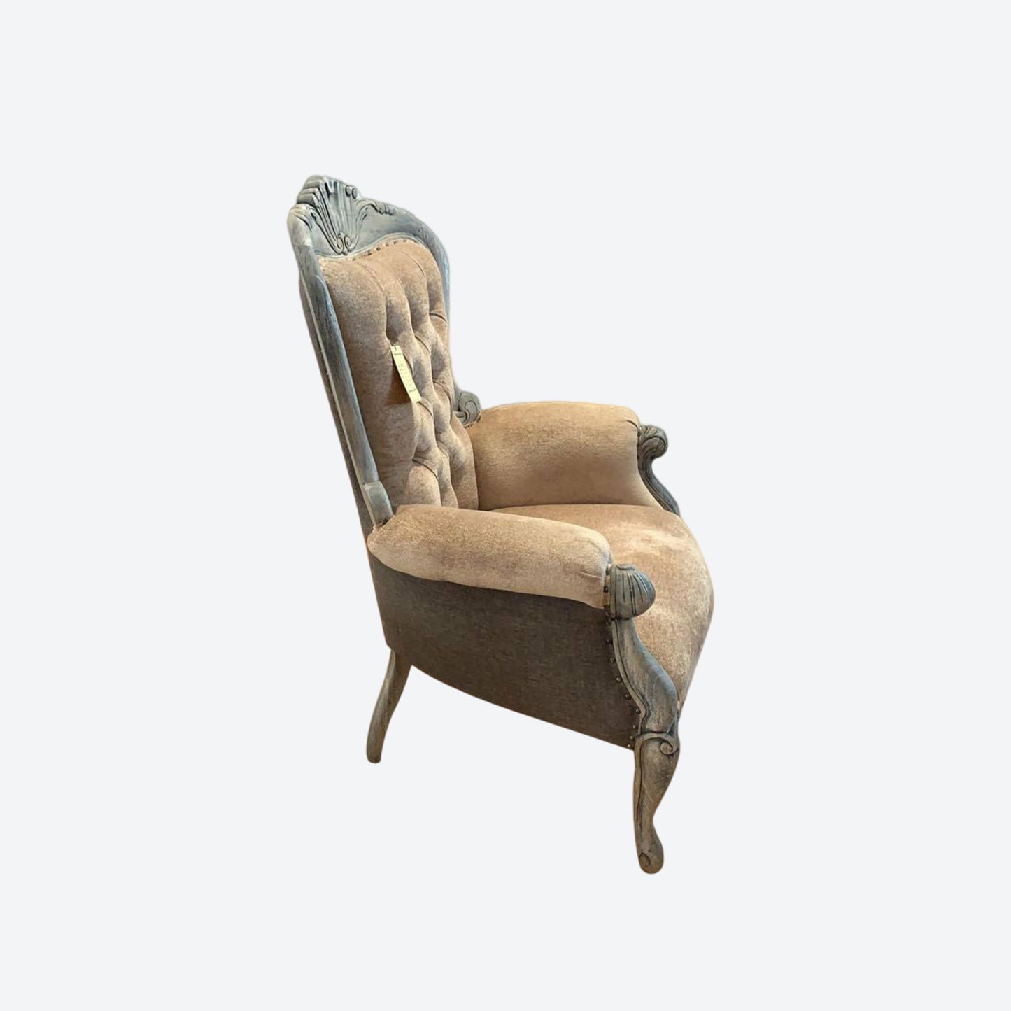 Tufted Light Brown Organic  Canvas Accent Chair (Cedar Wood) -SK- SKU 1106