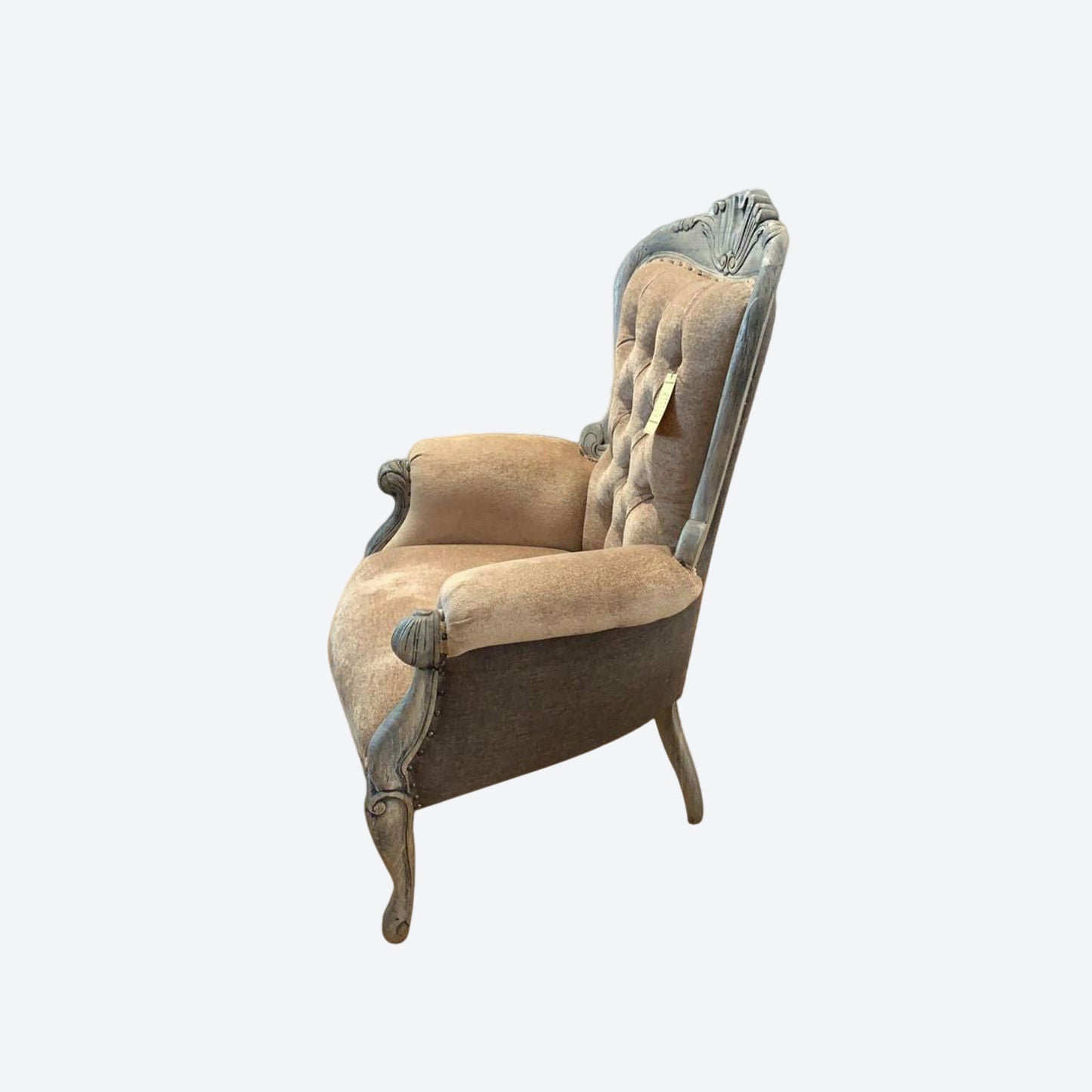 Tufted Light Brown Organic  Canvas Accent Chair (Cedar Wood) -SK- SKU 1106
