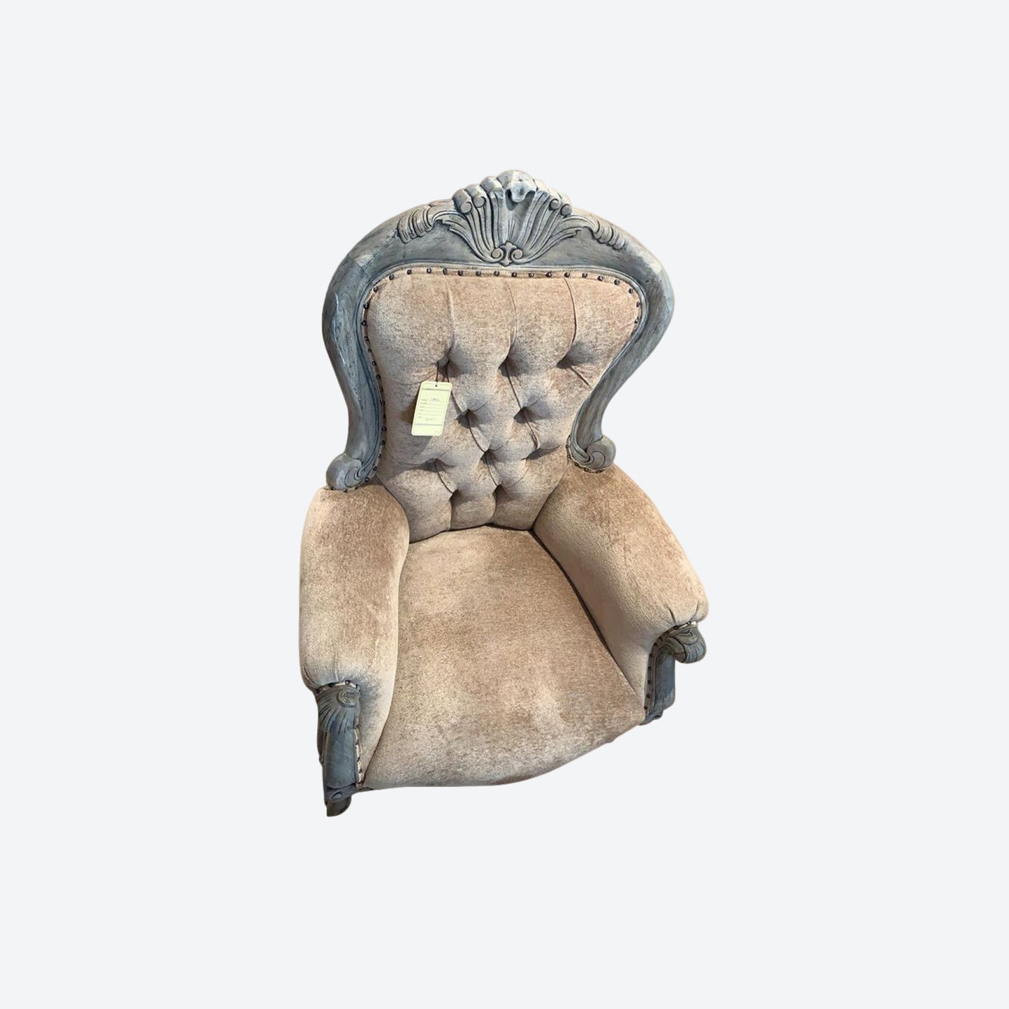 Tufted Light Brown Organic  Canvas Accent Chair (Cedar Wood) -SK- SKU 1106