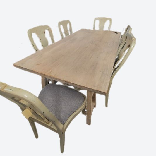 Rustic Dining Table Set ( TABLE ONLY = $1395)  With 6 Light Green Dining Chairs  [All Cedar Wood]-SK - SKU 1109
