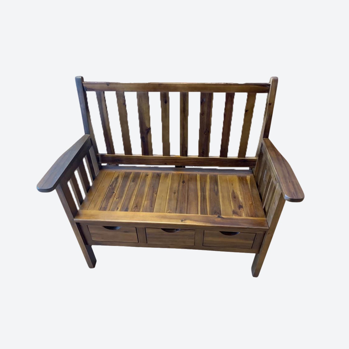 Cedar WOOD TWO SEATER BENCH WITH BOTTOM DRAWERS -SK- SKU 1116