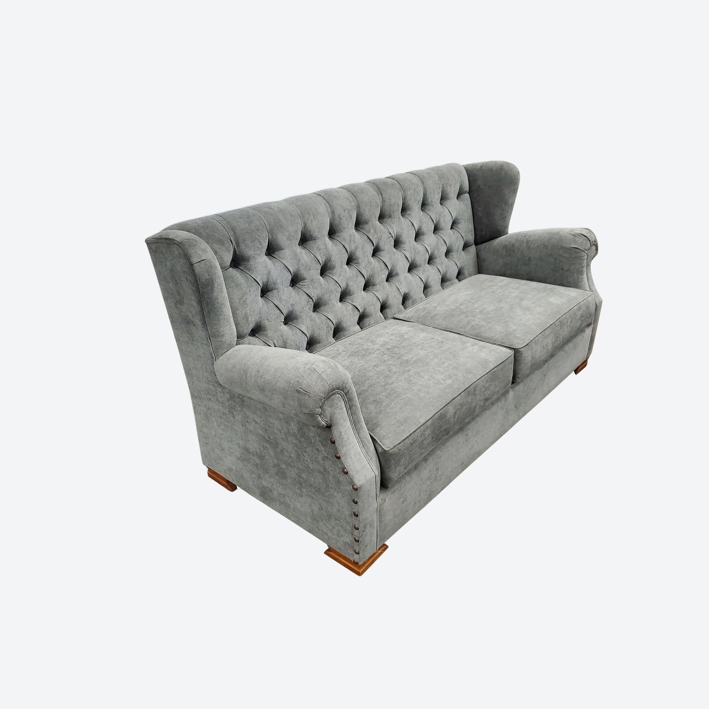 Oak Wood Gray Organic Canvas Fabric Two Seater Sofa -SK- SKU 1177