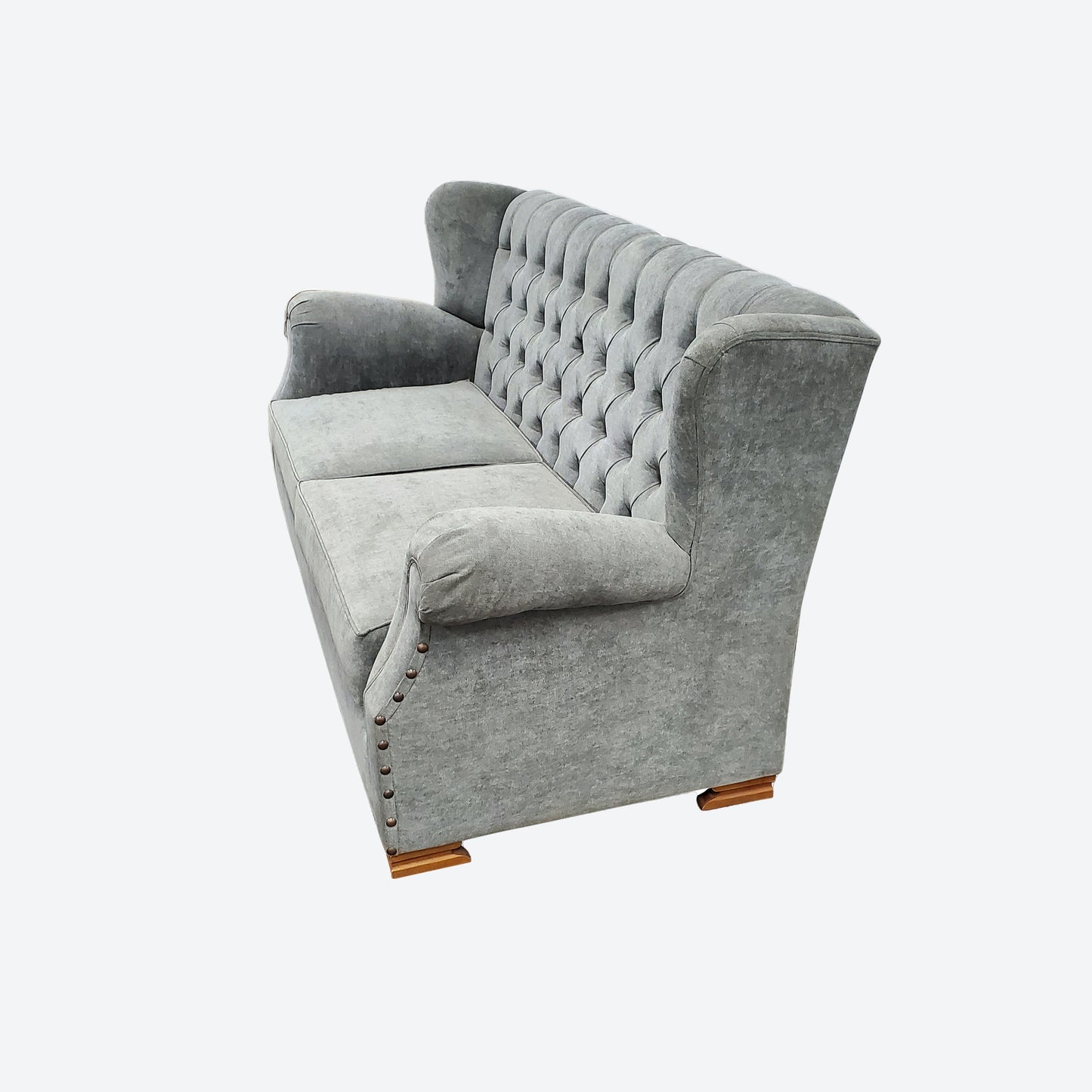 Oak Wood Gray Organic Canvas Fabric Two Seater Sofa -SK- SKU 1177
