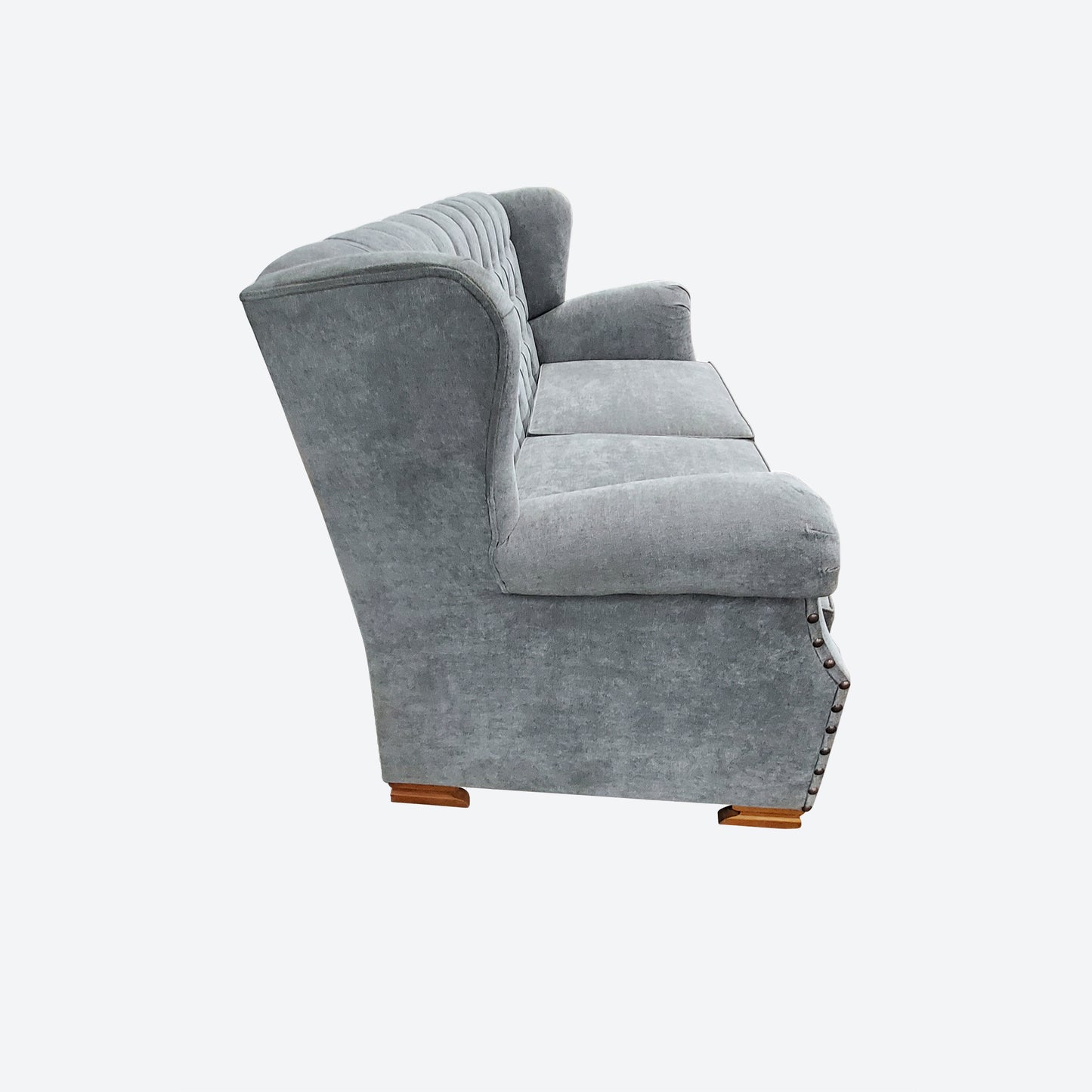 Oak Wood Gray Organic Canvas Fabric Two Seater Sofa -SK- SKU 1177