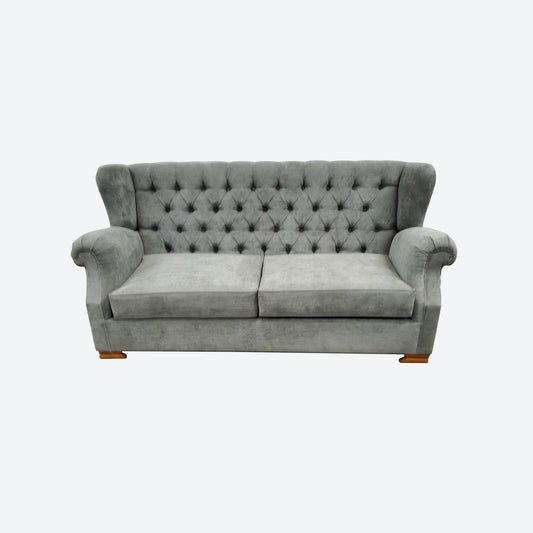 Oak Wood Gray Organic Canvas Fabric Two Seater Sofa -SK- SKU 1177