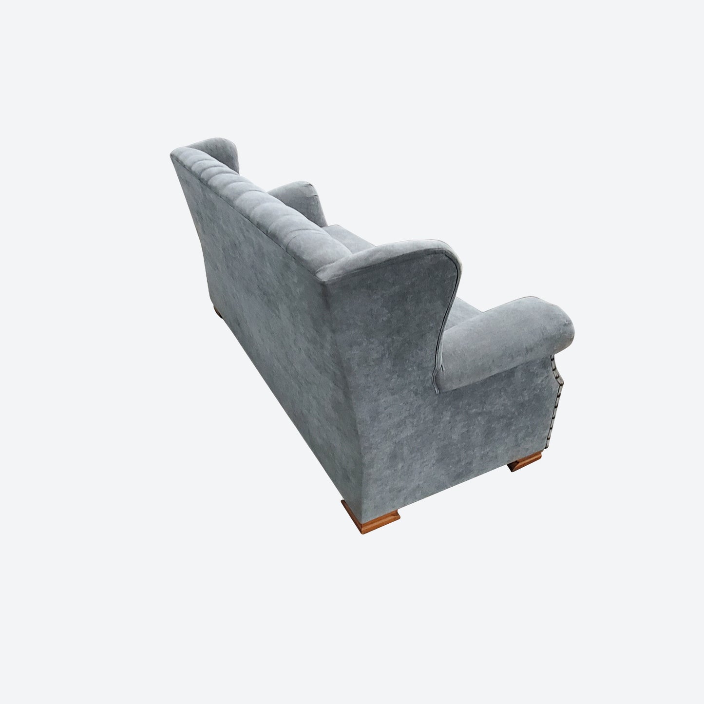 Oak Wood Gray Organic Canvas Fabric Two Seater Sofa -SK- SKU 1177