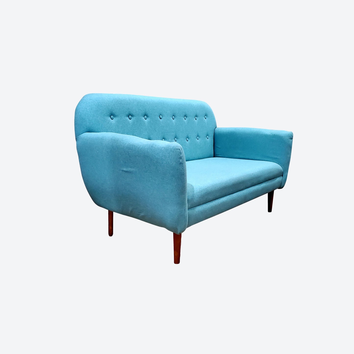 Teal Tufted ORGANIC CANVAS TWO SEATER SOFA WITH CEDAR WOOD LEGS -SK - (SKU 1119)
