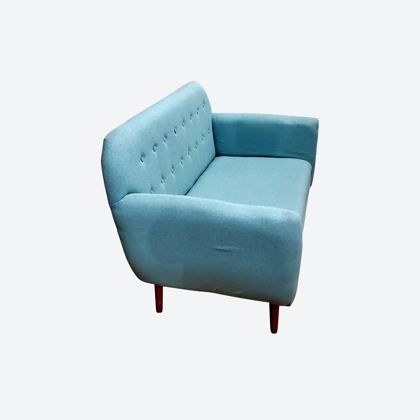 Teal Tufted ORGANIC CANVAS TWO SEATER SOFA WITH CEDAR WOOD LEGS -SK - (SKU 1119)