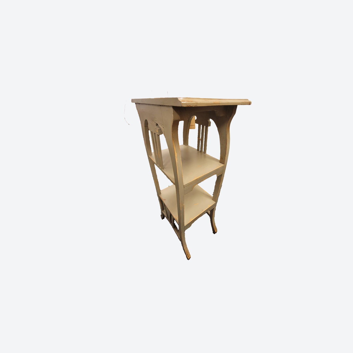 Light GREEN [ AND LIGHT BROWN ACCENTS]  RUSTIC SIDE/ ACCENT TABLE WITH CARVED ACCENTS -SK- SKU 1130