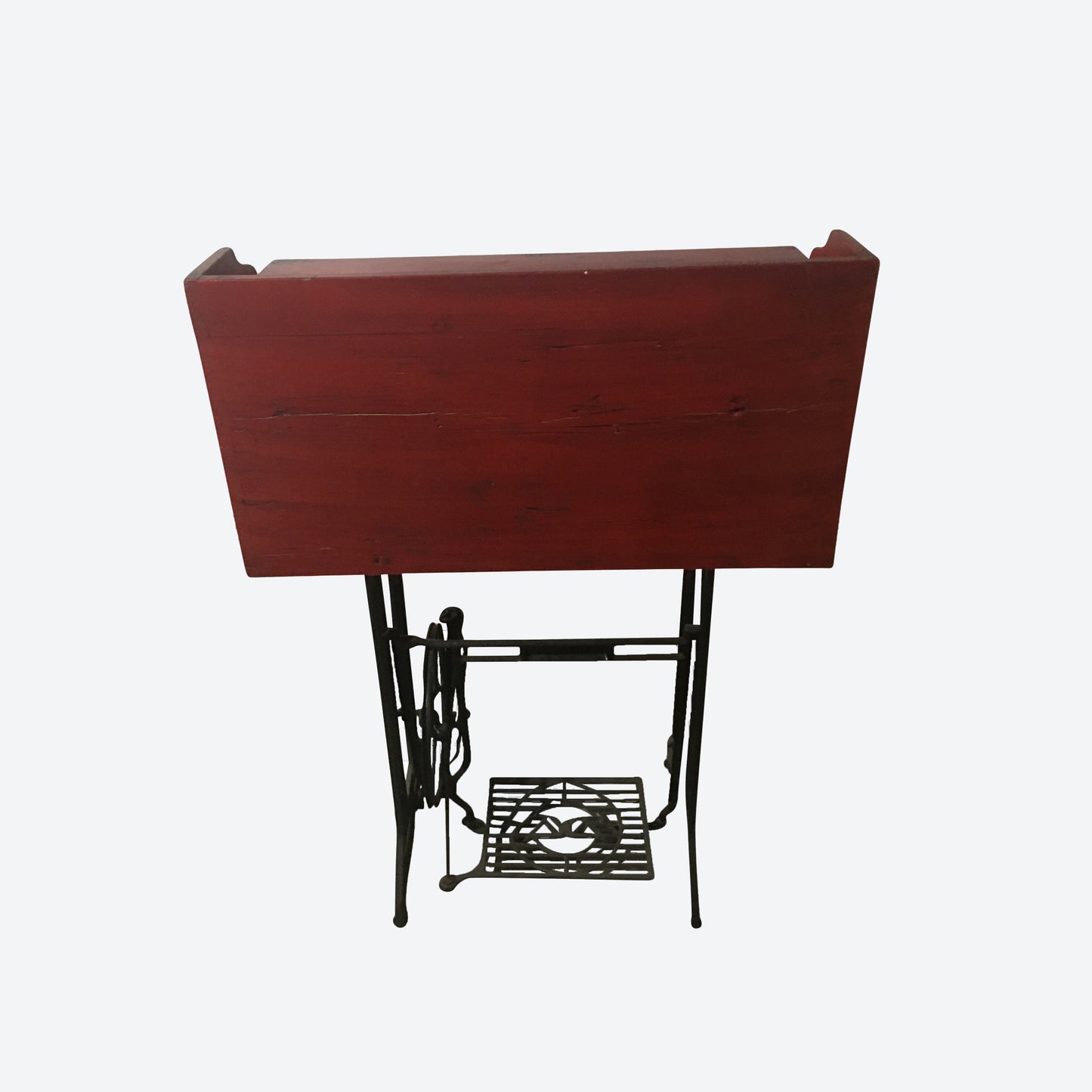 Red Rustic Table With Metal Legs And 4 Drawers -SK - SKU 1131