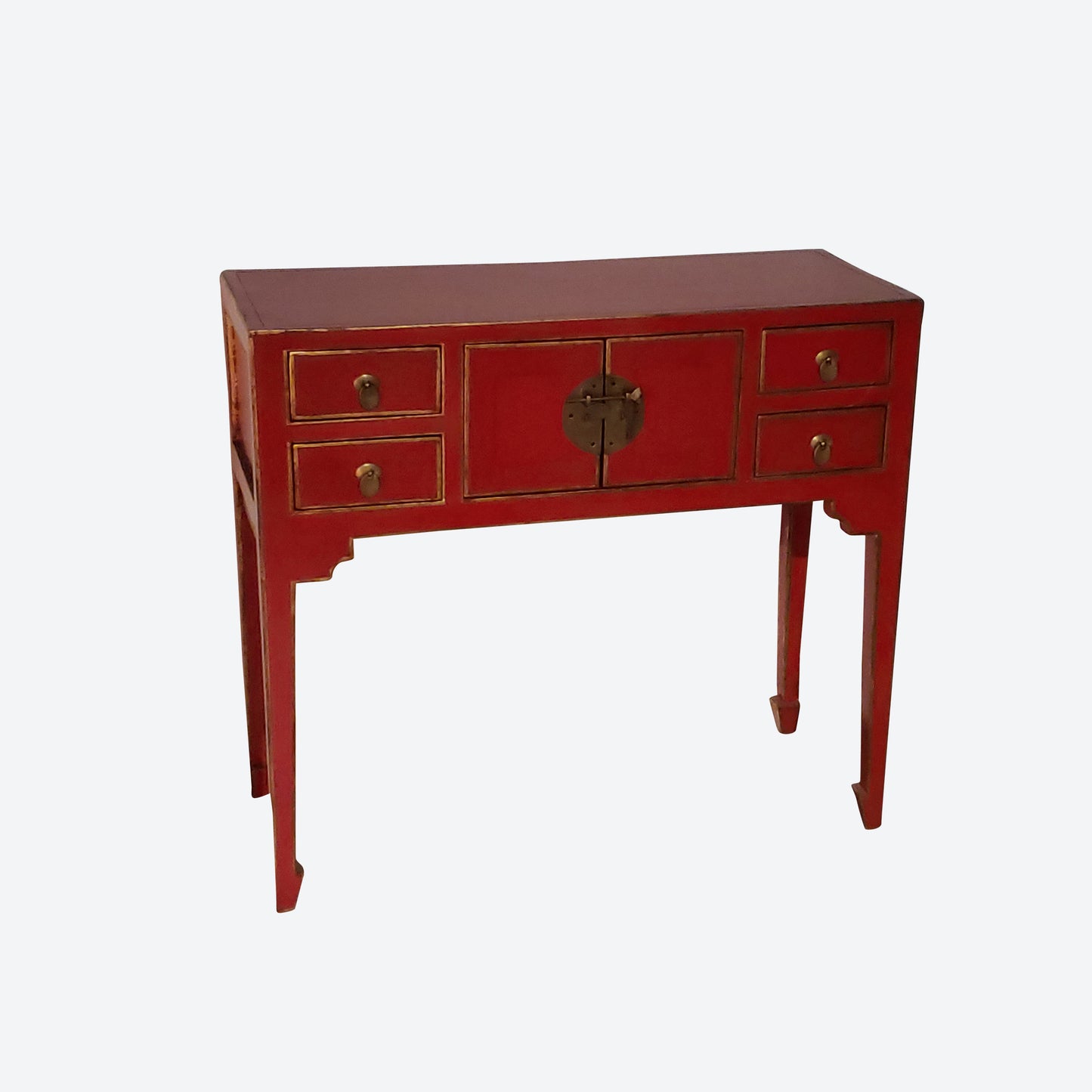 Red Center Console Table With Gold Accents And Key Hardware -SK- SKU 1139