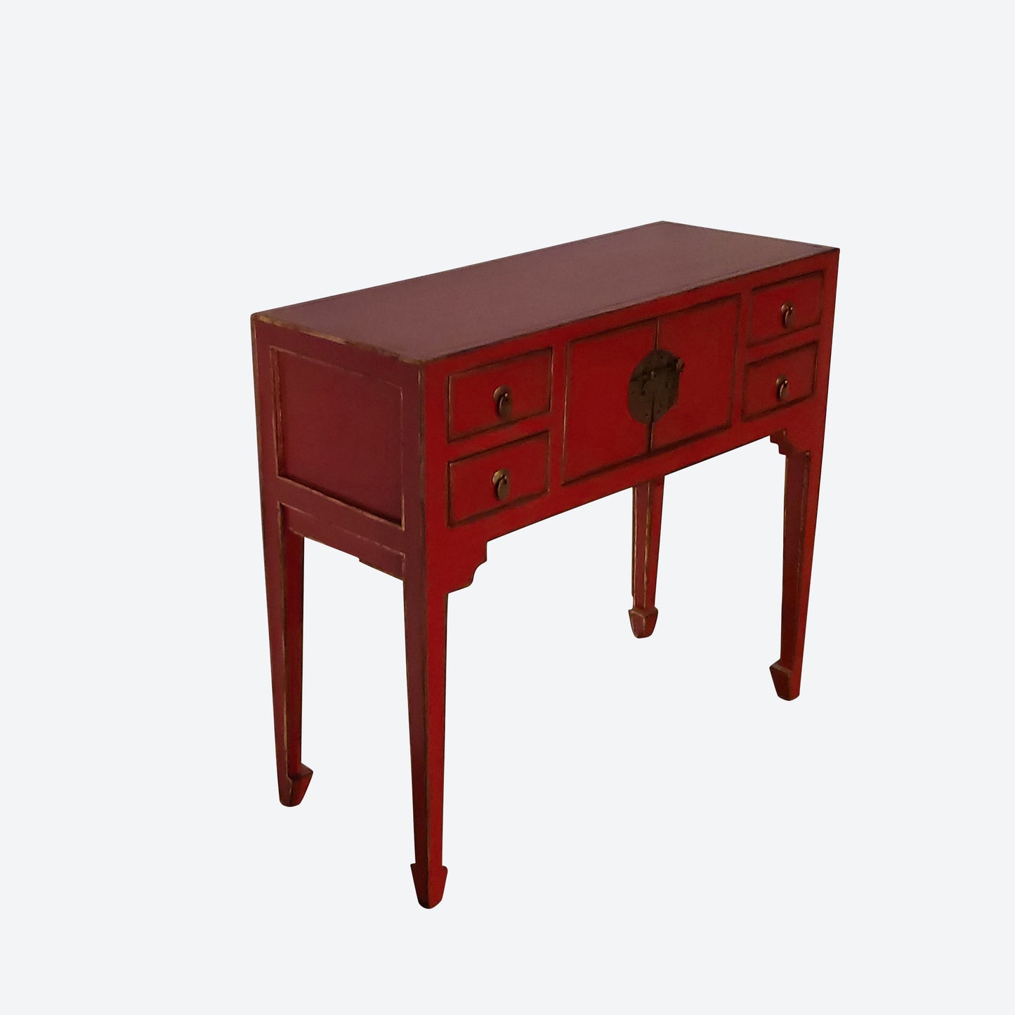 Red Center Console Table With Gold Accents And Key Hardware -SK- SKU 1139