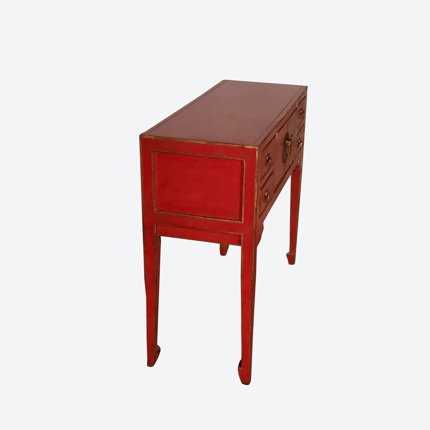 Red Center Console Table With Gold Accents And Key Hardware -SK- SKU 1139