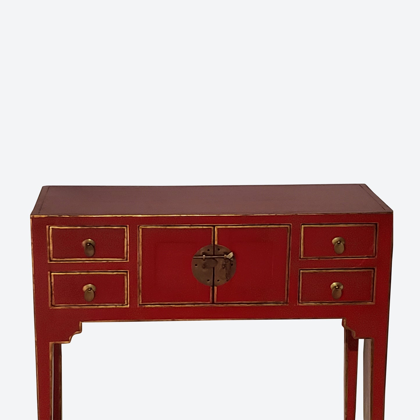 Red Center Console Table With Gold Accents And Key Hardware -SK- SKU 1139