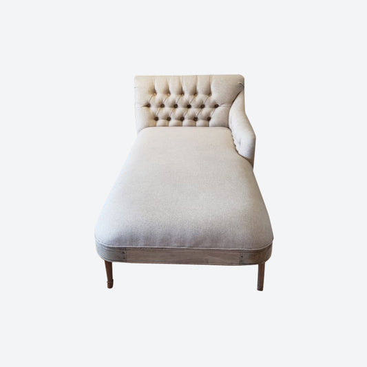 Beige Organic Canvas Tufted Fabric Three Seater Chaise [Cedar Frame And Legs] -SK- SKU 1155