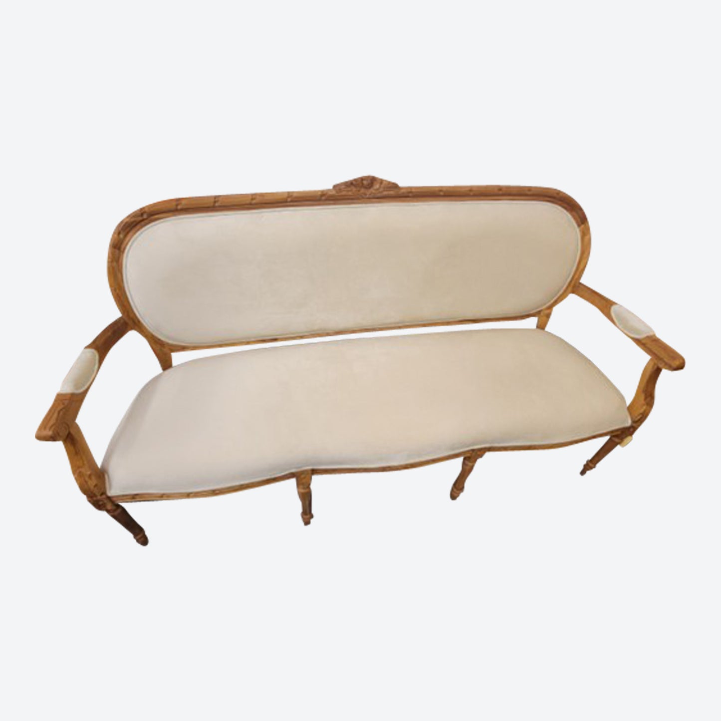 Carved Teak Three Seat Sofa With Velvet Fabric -SK- SKU 1156