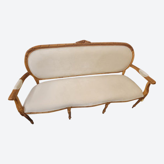 Carved Teak Three Seat Sofa With Velvet Fabric -SK- SKU 1156