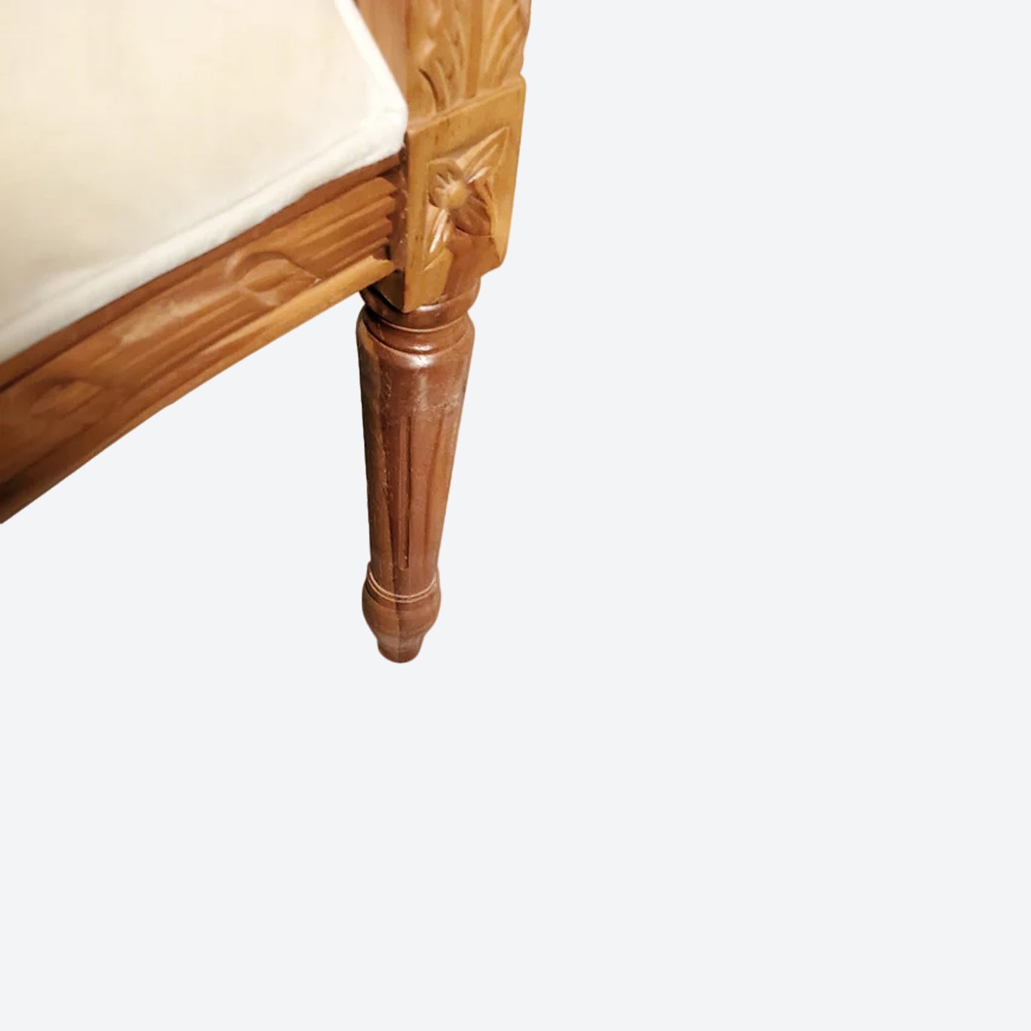 Carved Teak Three Seat Sofa With Velvet Fabric -SK- SKU 1156