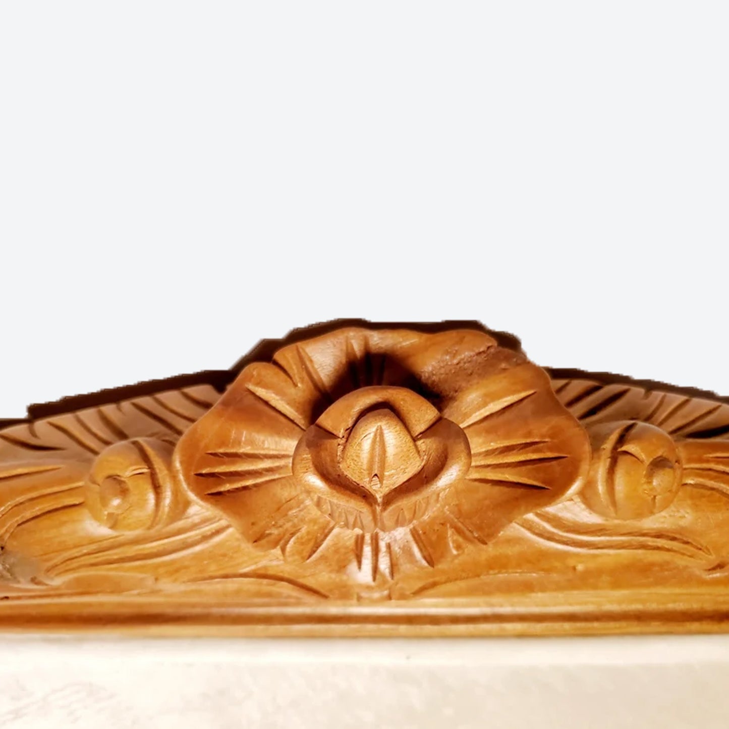 Carved Teak Three Seat Sofa With Velvet Fabric -SK- SKU 1156