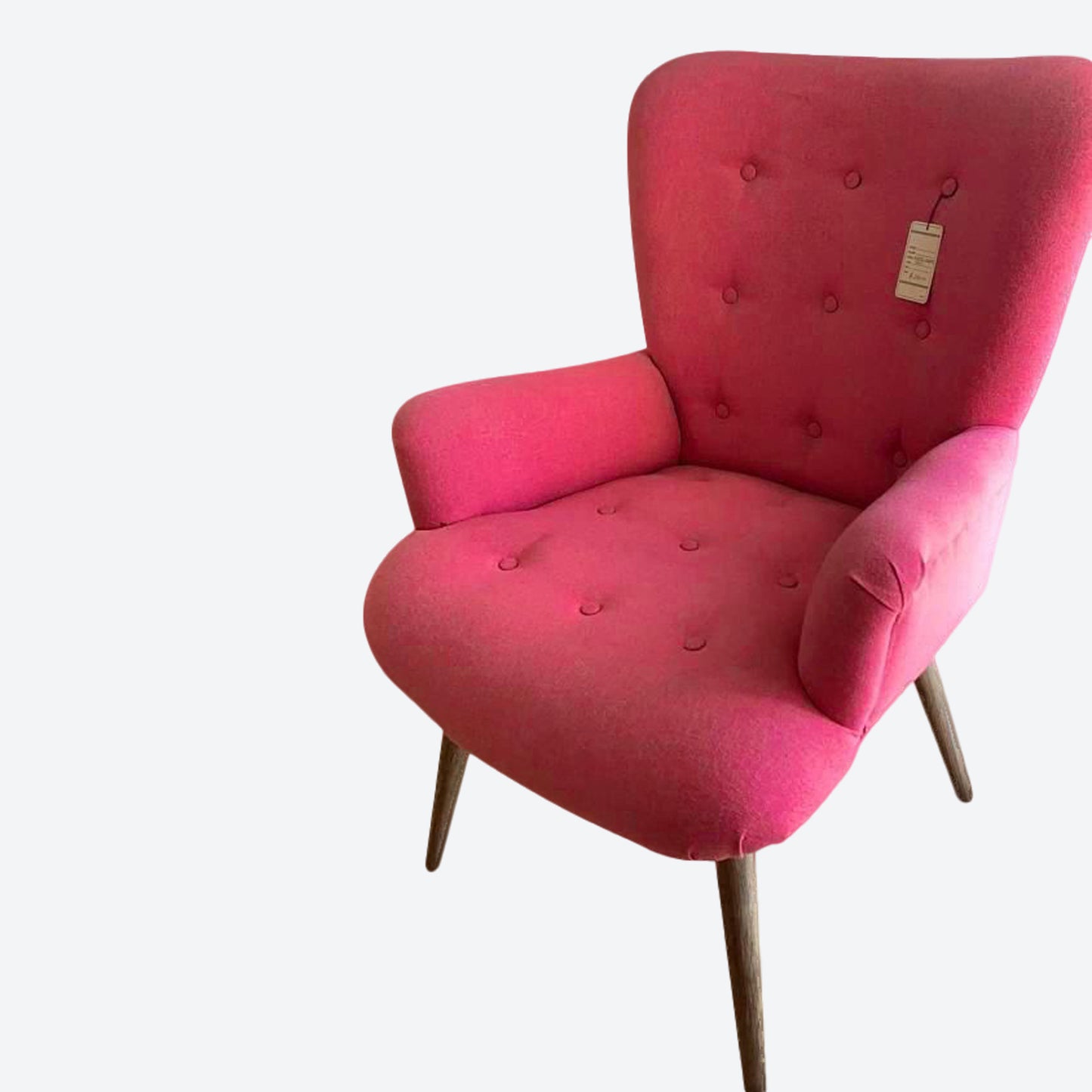 Pink Organic Canvas Fabric Tufted Chair With Cedar Wood Frame And Legs -SK- SKU 1160