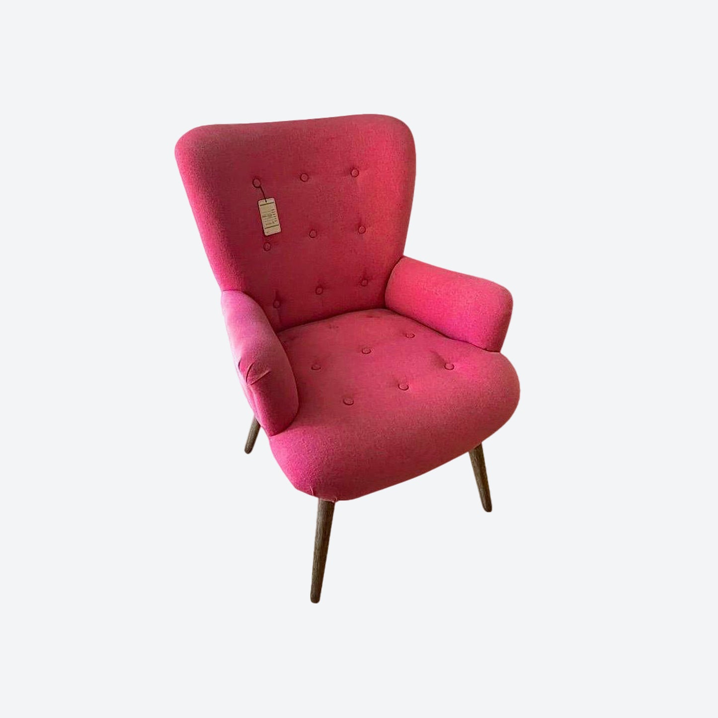 Pink Organic Canvas Fabric Tufted Chair With Cedar Wood Frame And Legs -SK- SKU 1160