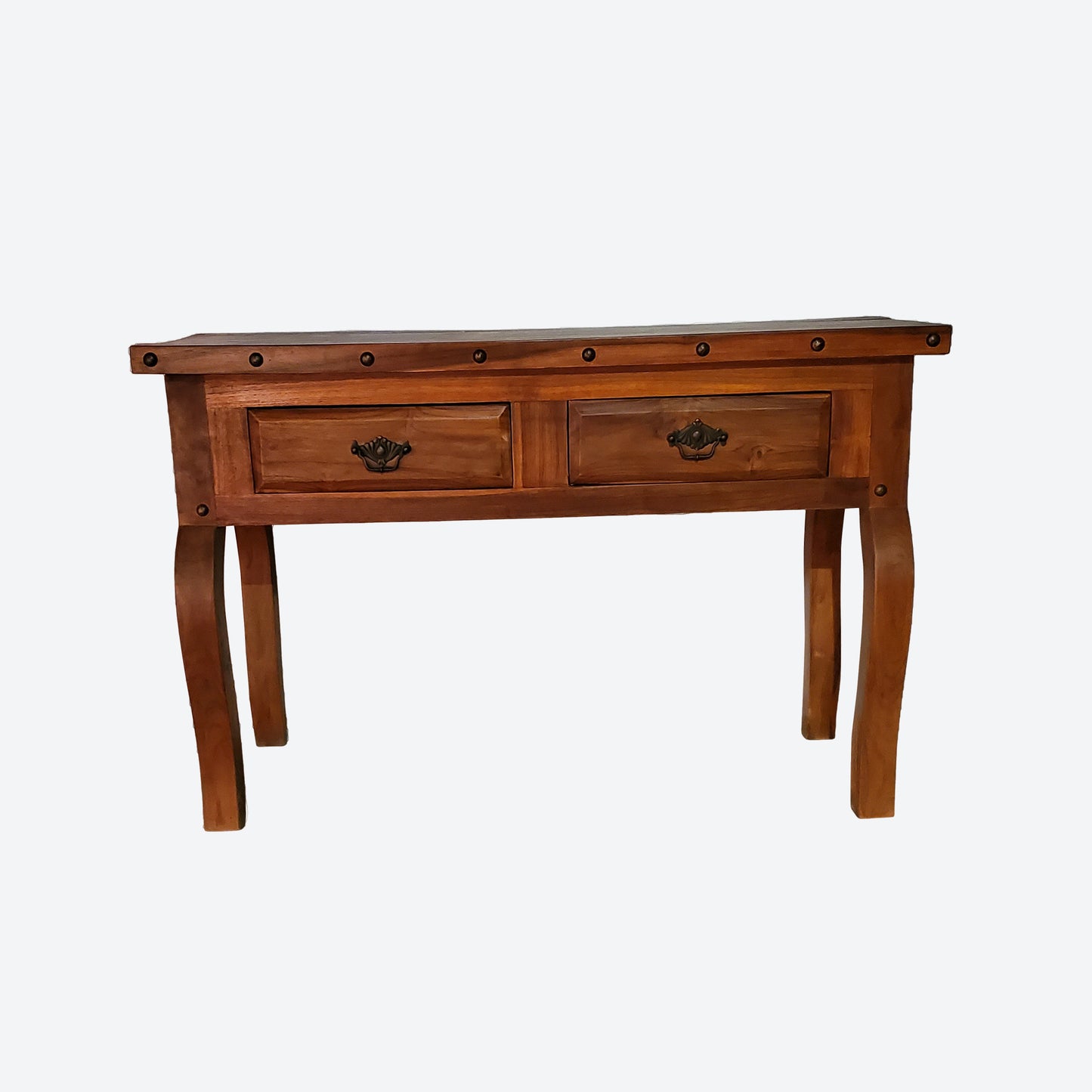 Teak Center Console Table With Round Studs and Metal Handles -SK (SKU 1164)