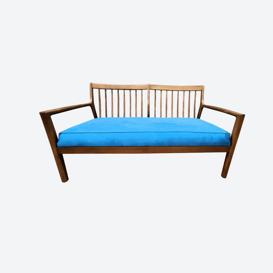 Teak Two And ONE Seater Sofa Set With Light Blue Velvet Seat - SK (SKU 1166)
