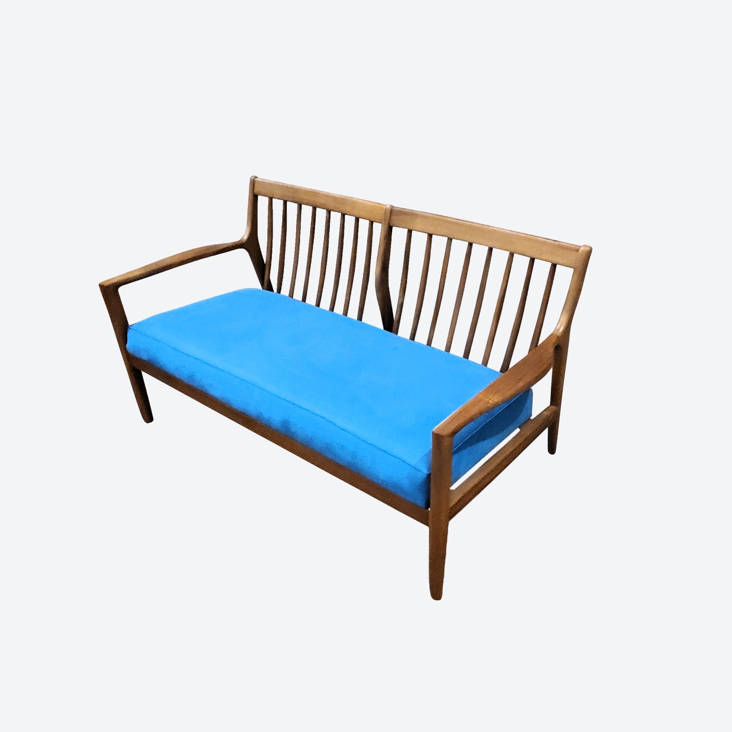 Teak Two And ONE Seater Sofa Set With Light Blue Velvet Seat - SK (SKU 1166)