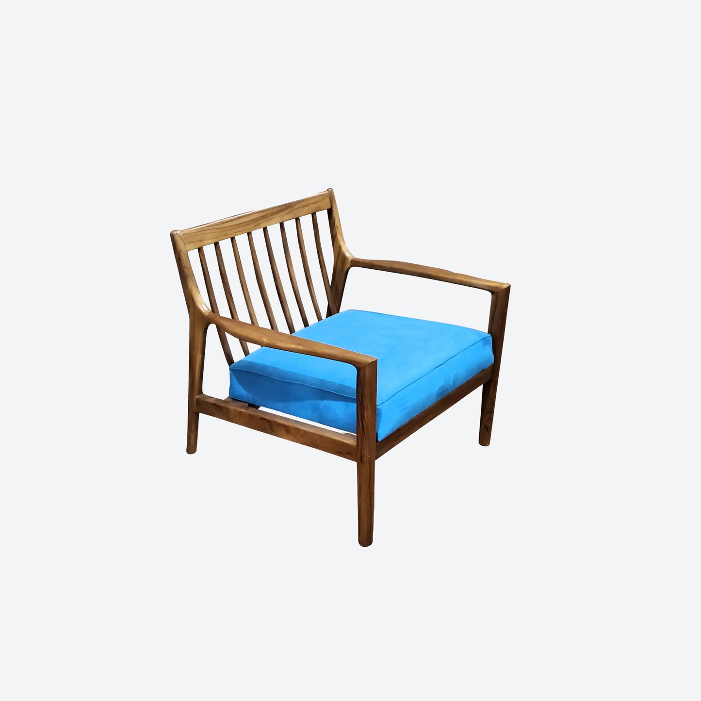 Teak Two And ONE Seater Sofa Set With Light Blue Velvet Seat - SK (SKU 1166)
