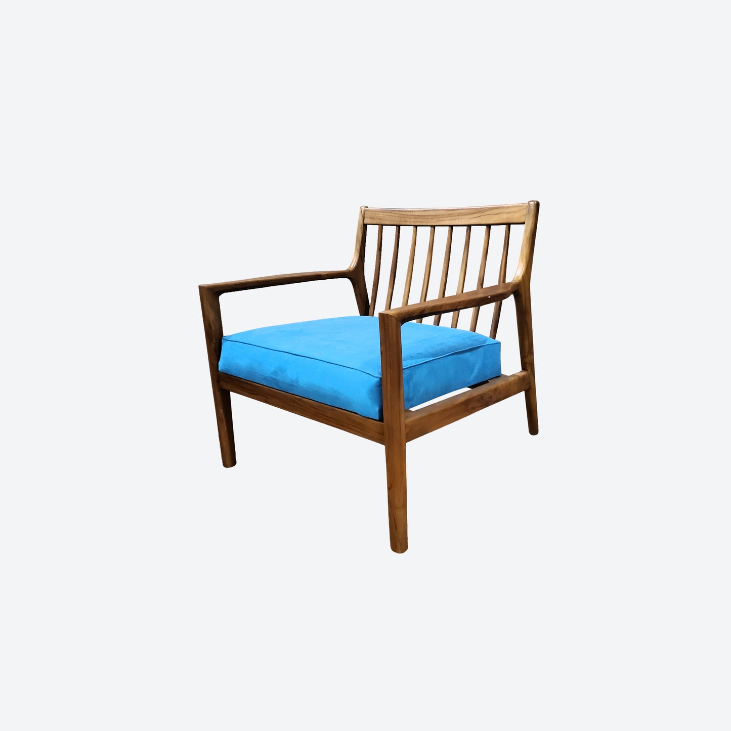 Teak Two And ONE Seater Sofa Set With Light Blue Velvet Seat - SK (SKU 1166)