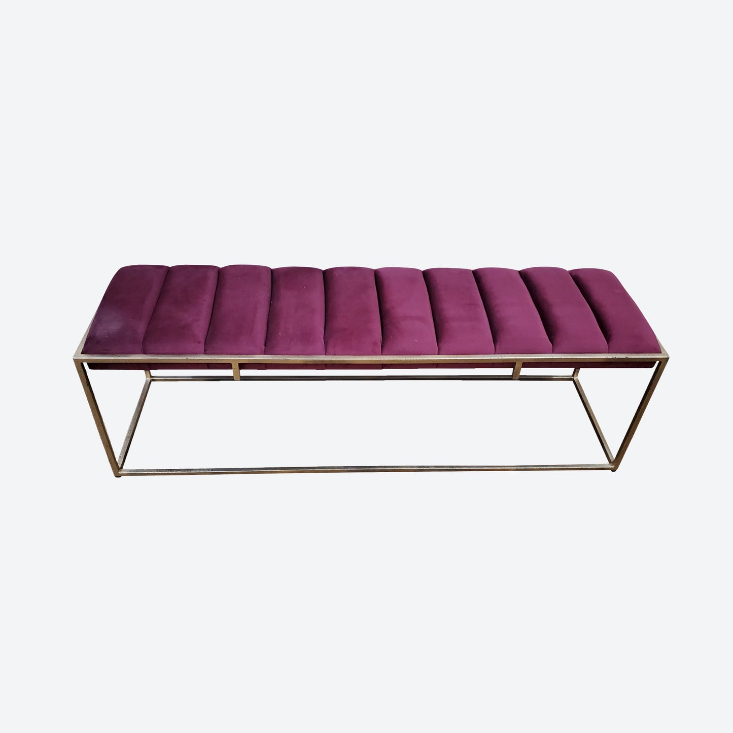RED PANELED VELVET BENCH WITH METAL BASE AND LEGS - SK (SKU 1168)