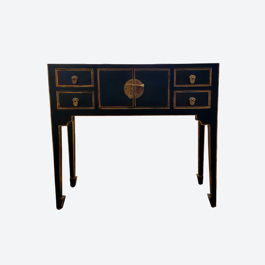 Black Center Console Table With Gold Accents And Key Hardware -SK (SKU 1169)