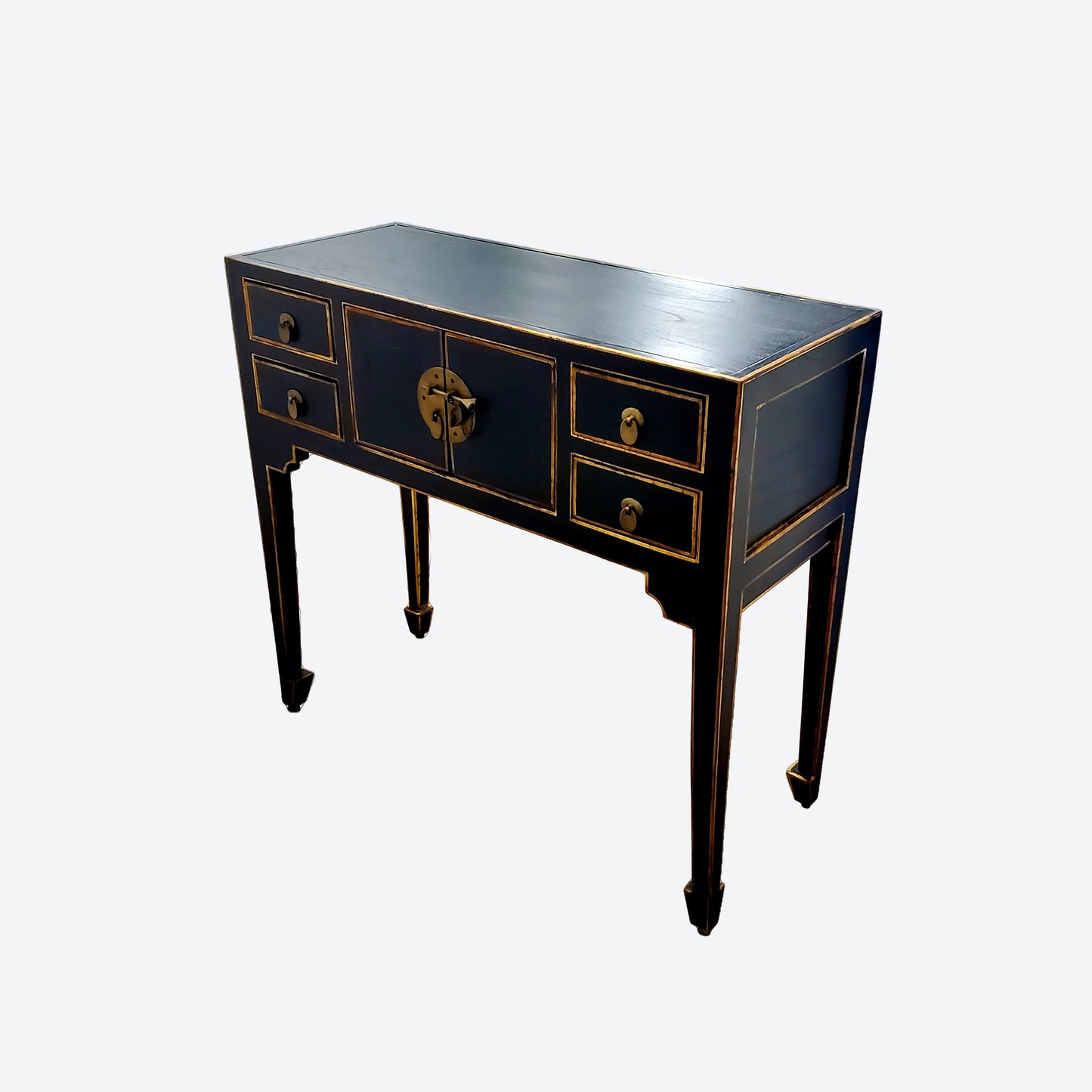 Black Center Console Table With Gold Accents And Key Hardware -SK (SKU 1169)