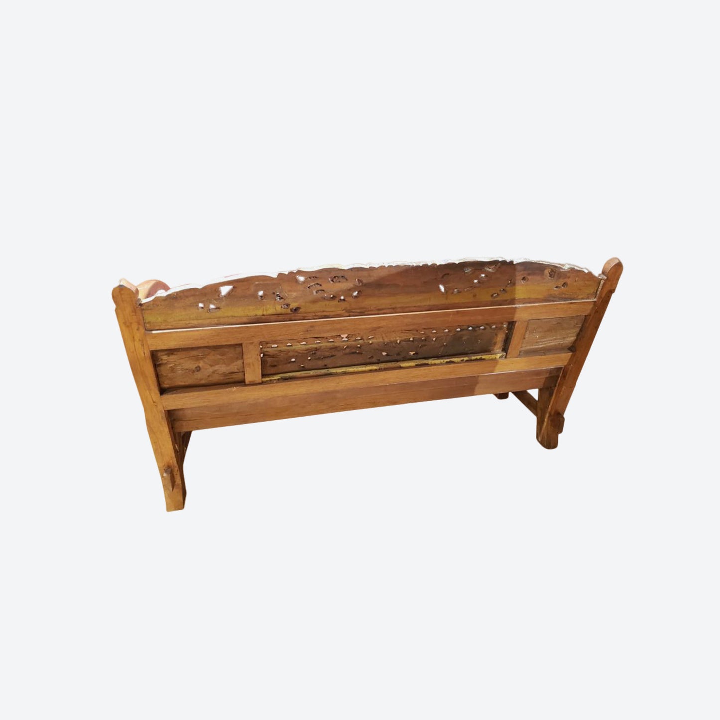 Teak Wood Two Seater Bench With Hand Carved Panels- SK - (SKU 1170)