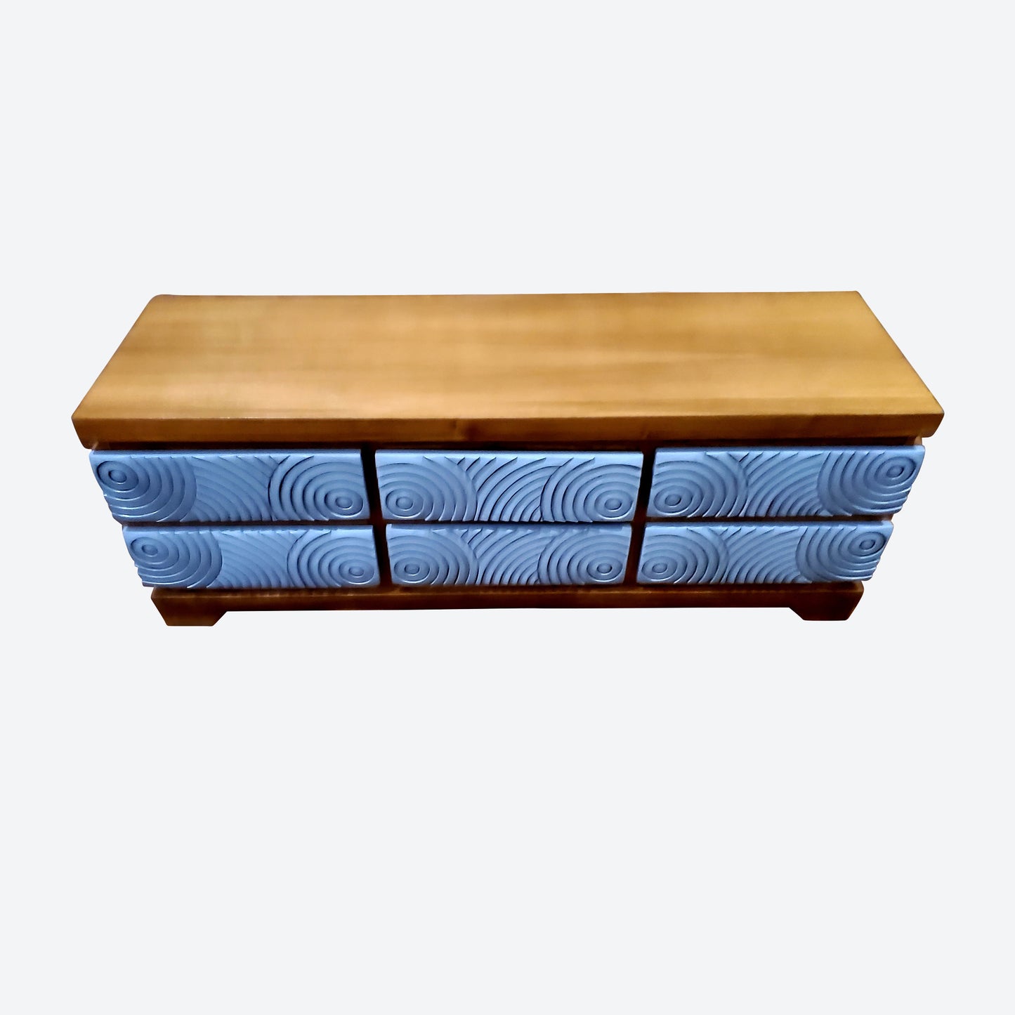 Teak Center Console Table With Light Blue 3D Contour Drawers- SK- SKU 1171