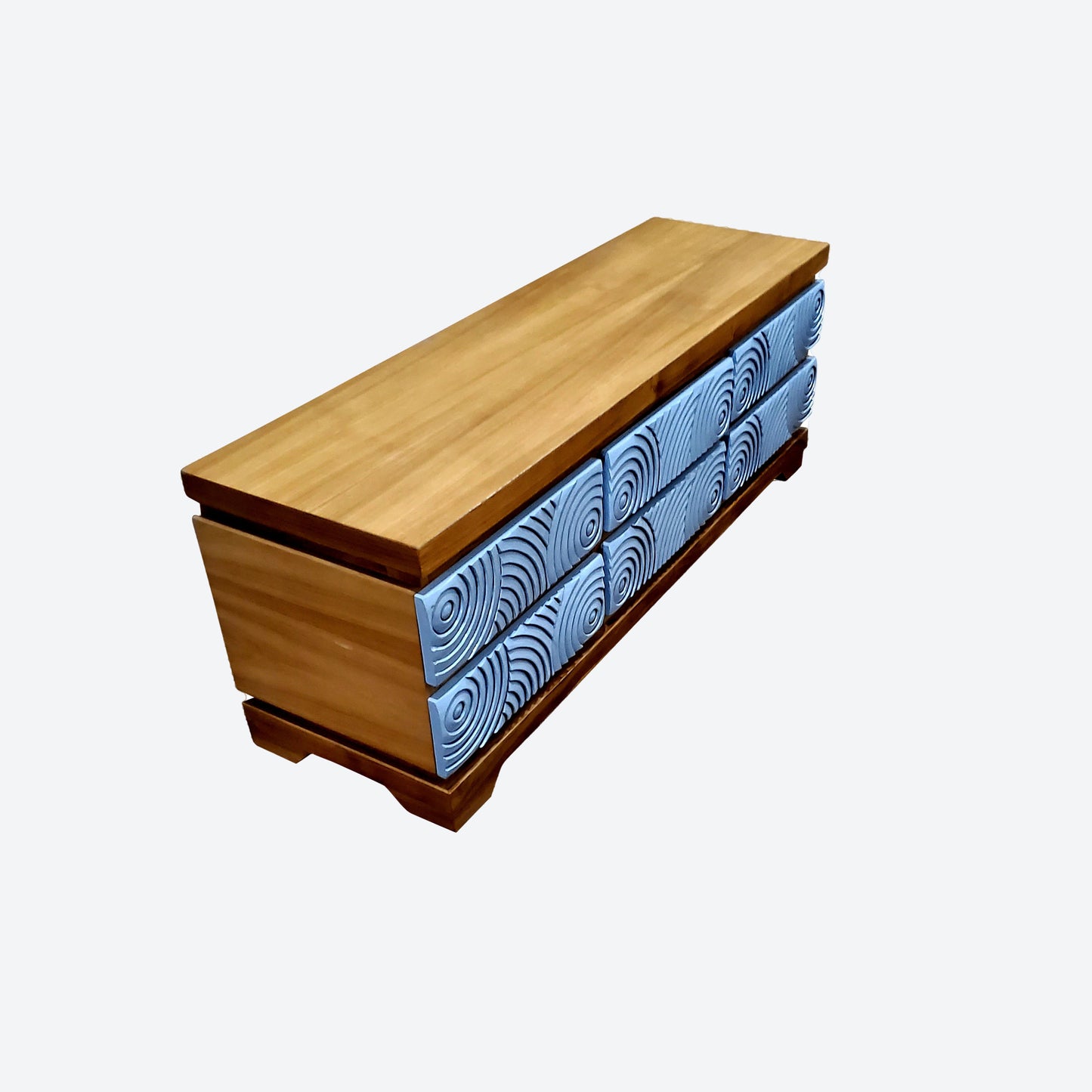 Teak Center Console Table With Light Blue 3D Contour Drawers- SK- SKU 1171
