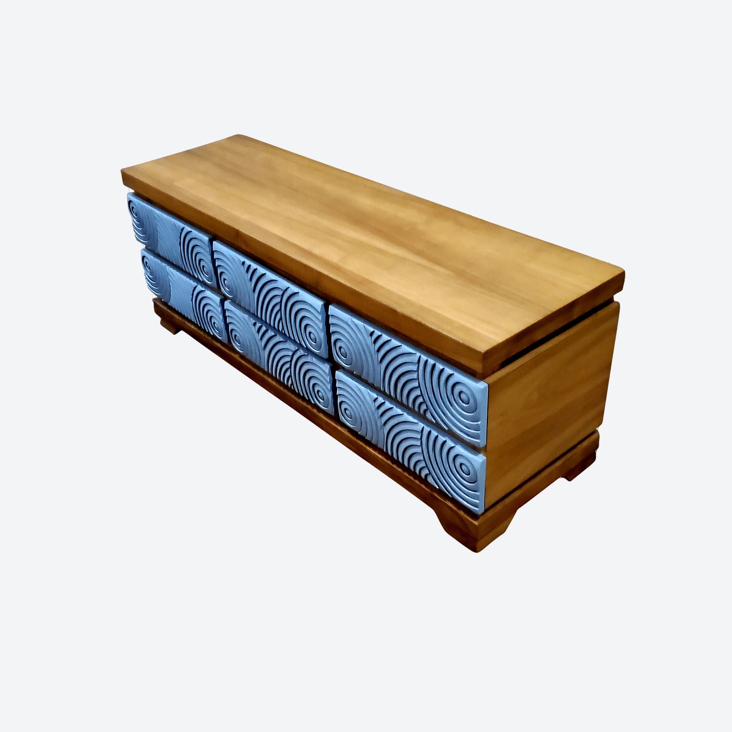 Teak Center Console Table With Light Blue 3D Contour Drawers- SK- SKU 1171