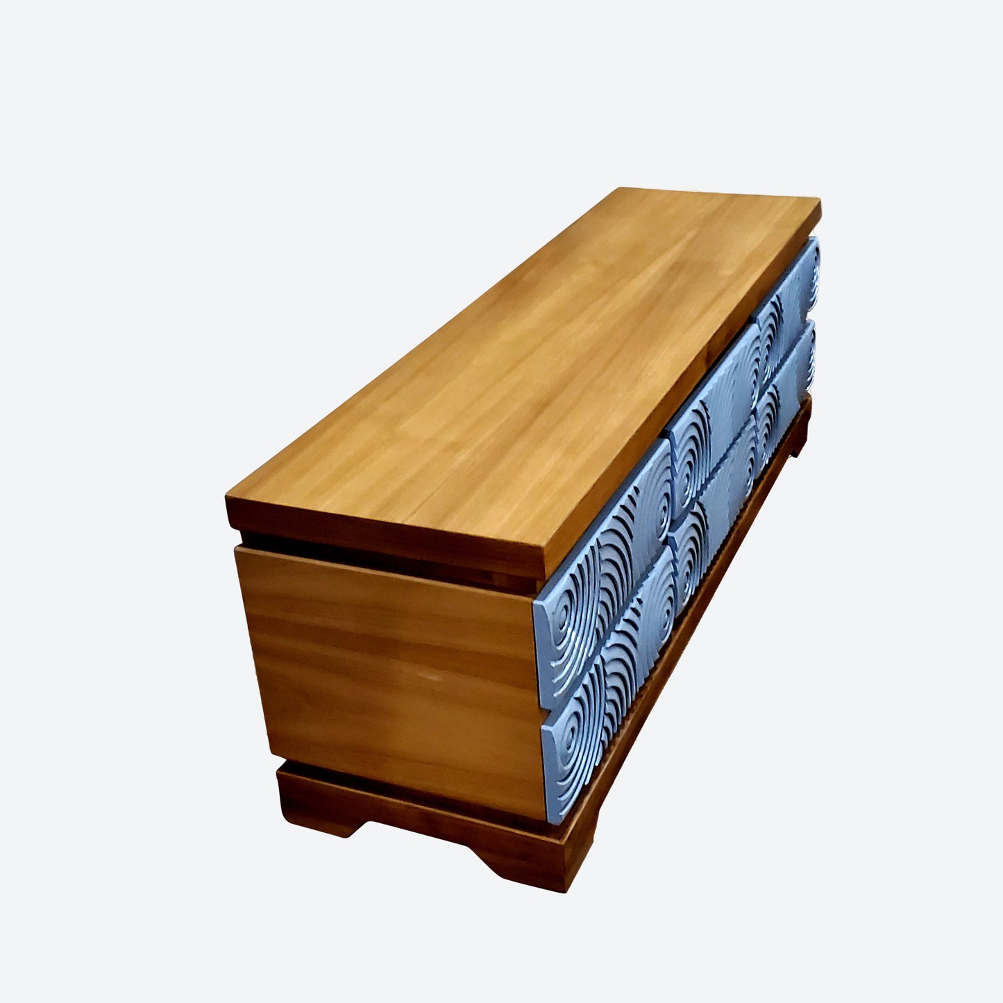 Teak Center Console Table With Light Blue 3D Contour Drawers- SK- SKU 1171